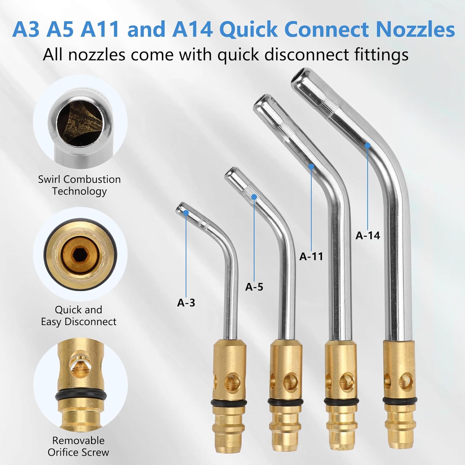 Professional Air Acetylene Torch Kit Fuel Gas kit 11 pieces Turbo Torch Kit Include CGA 200 Acetylene Regulator,G-4 Handle, AH-12 Hose, A-3, A-5, A-11, A-14 tips, Adaptor CGA200 (MC) To CGA520 (B)