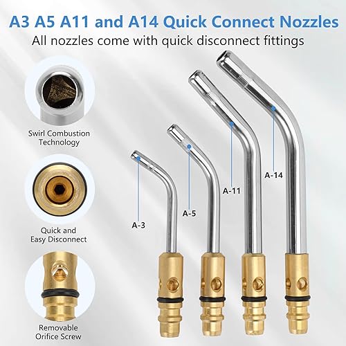 Miniatura 3 de Kit profesional de antorcha de acetileno de aire, kit de gas combustible, 11 piezas, kit de antorcha turbo incluye regulador de acetileno CGA 200,