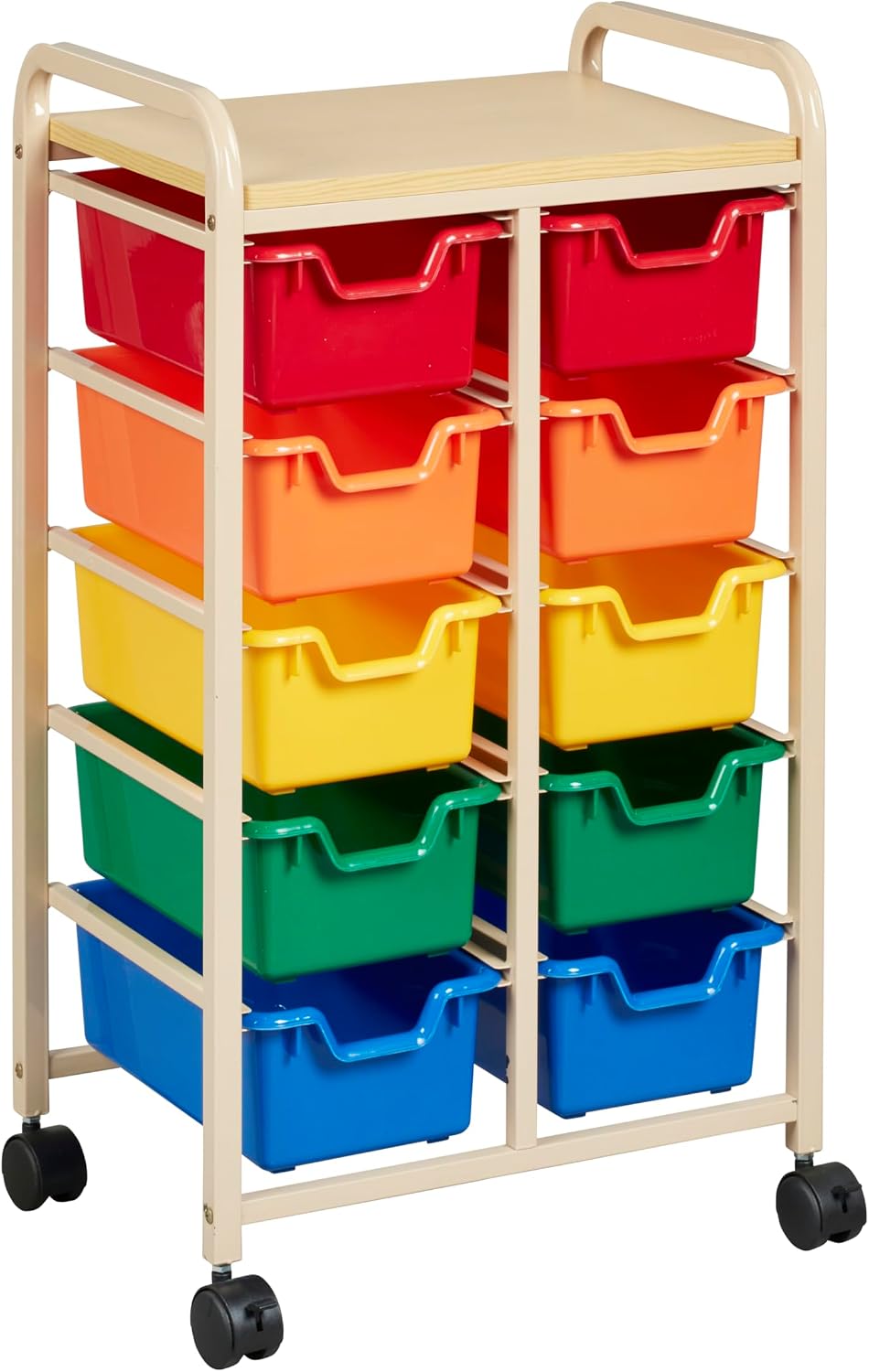 ECR4Kids 10-Bin Mobile Organizer with Shelf, Removable Bins, Sand/Assorted