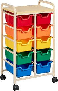 ECR4Kids 10-Bin Mobile Storage Organizer Cart with Locking Casters - Classroom Playroom Toy Organizer Sand/Assorted