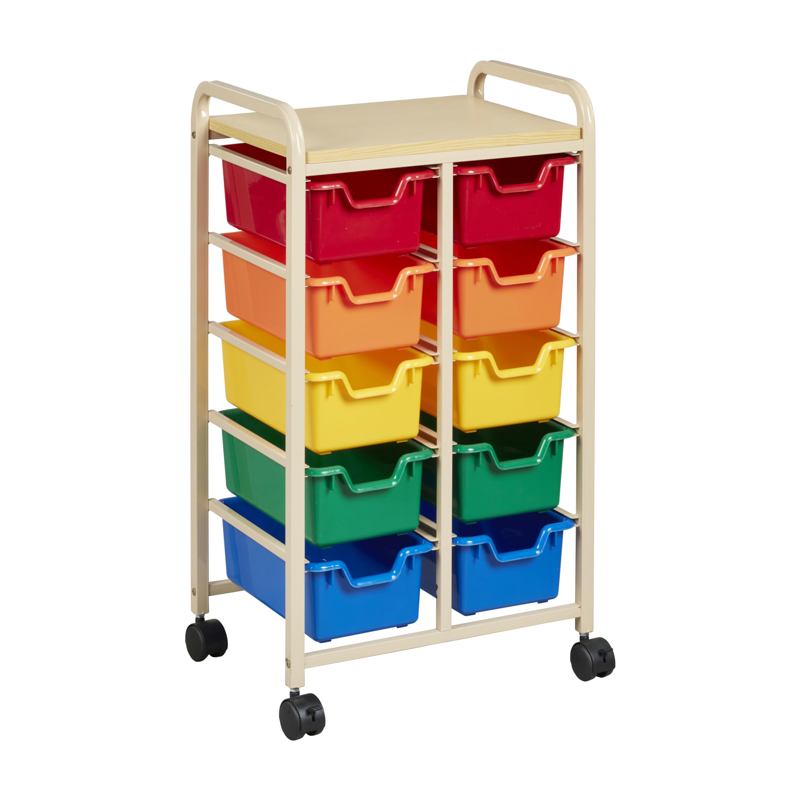 ECR4Kids Mobile Organizer with 10 Storage Bins, Storage Cart, Sand/Assorted