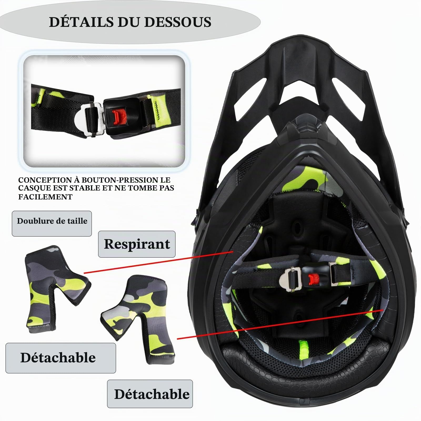 Casque Enfant Moto Cross Junior - Visière Anti-Rayures & Aileron Sportif Léger pour Scooter/Enduro/Descente - Design Unisexe Certifié(Bright Yellow,S(52~53cm))
