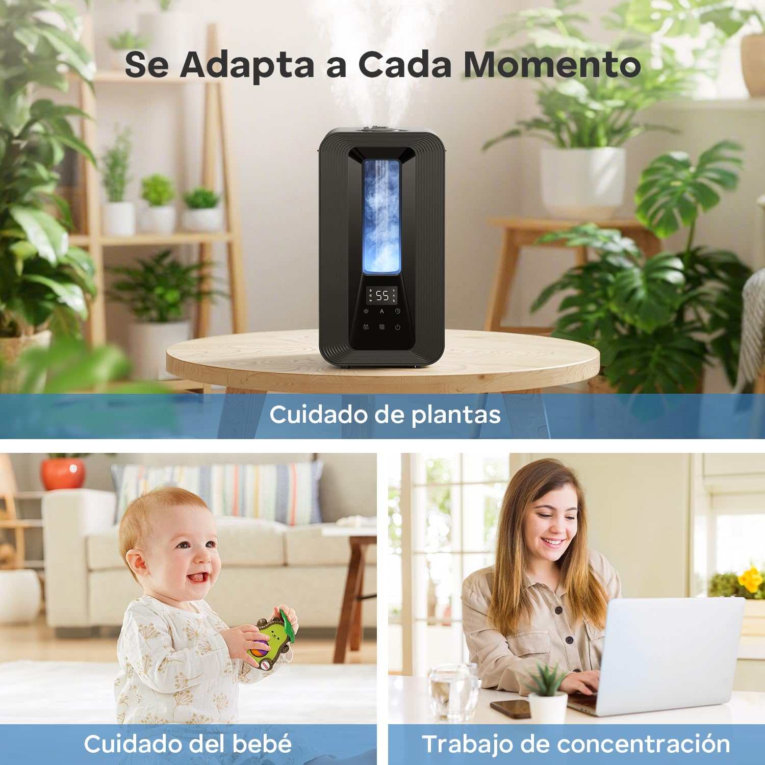 AROEVE Humidificador Ultrasónico 5L Niebla Fría con Higrostato Inteligente, 50H Duración, 25dB Silencioso