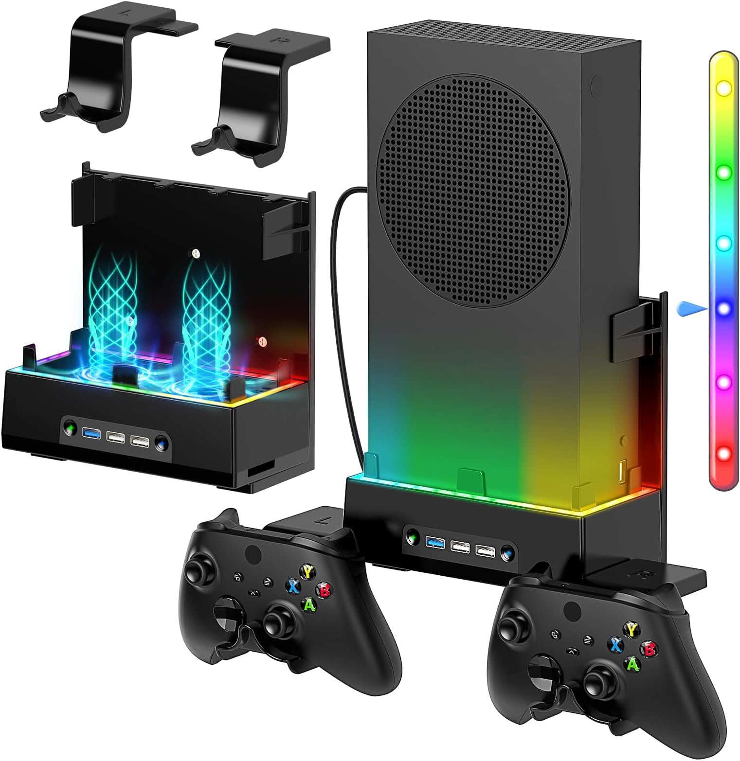 Wall Mount Holder for Xbox Series S, MENEEA Wall Mount Kit Accessories with Cooling Bracket, RGB LED Light Strip, USB Port, Controller Hook for Series S-Black