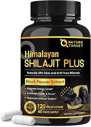 NATURE TARGET Shilajit Shilajit para hombres y mujeres Ácido fúlvico y oligominerales 500 mg de potencia máxima mejor que la resina Shilajit