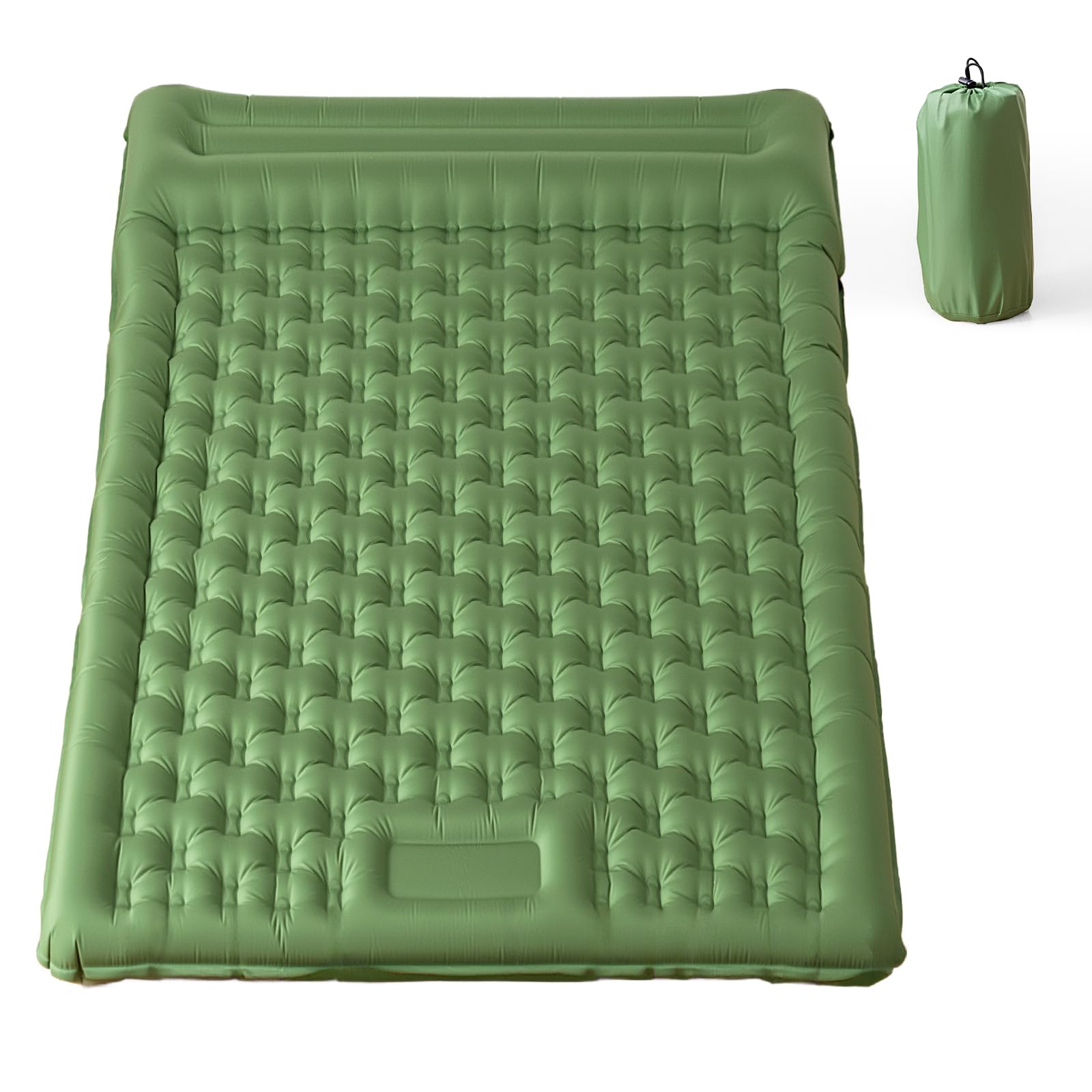 Inflatable Camping Sleeping Pad with Built-in Foot Pump 12cm Thick Waterproof & Tear-Resistant 50D Nylon Mattress Portable, Compact Air Mat for Backpacking, Hiking, Tents,Olive Green,196 X 135 X 12 CM