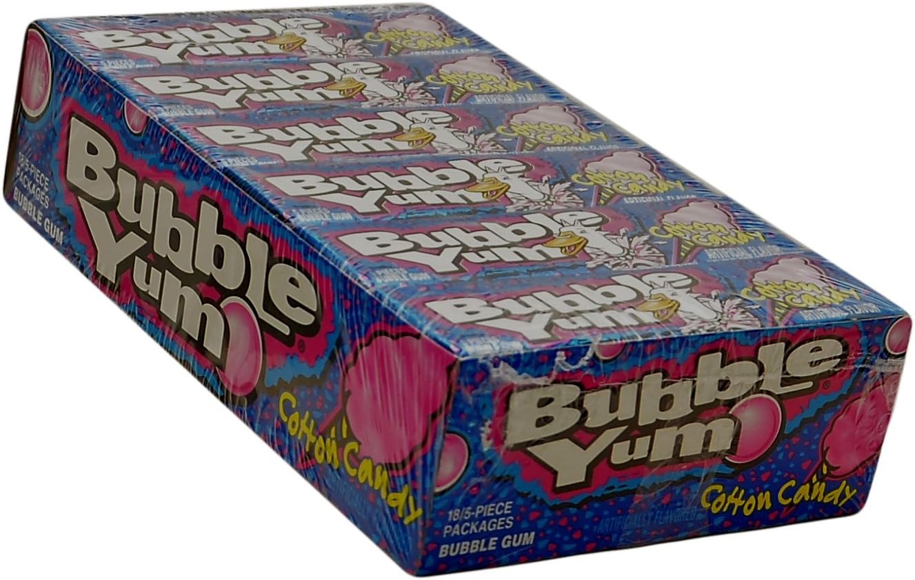 Cotton Candy Bubble Gum - Soft and Easy to Chew, Long-Lasting Original Flavor - 5 Pieces, Pack of 18