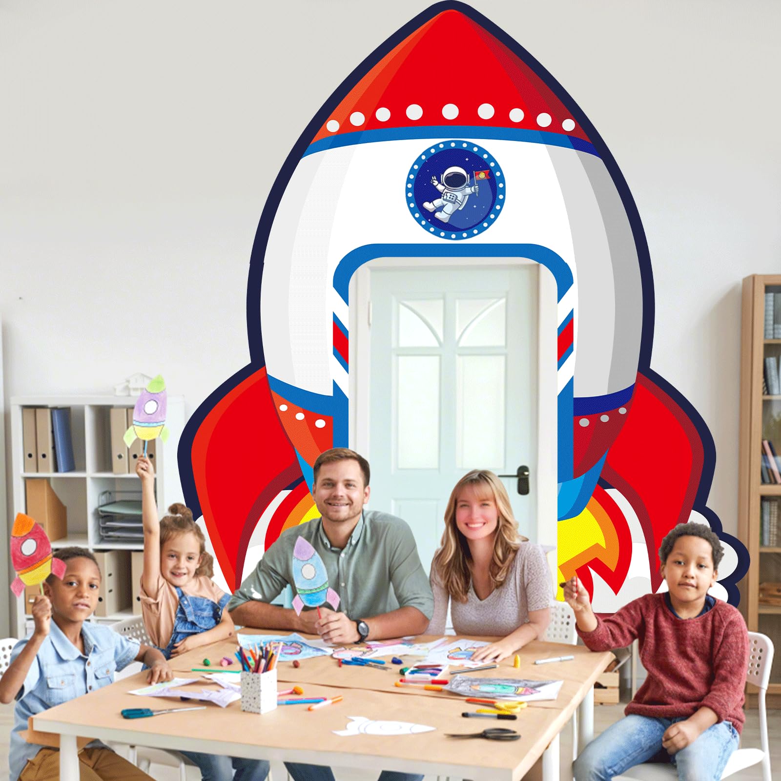 Pancartas de porche con diseño de barco de cohete, decoración de fiesta de cumpleaños, temática del sistema solar, cubierta de puerta de astronauta, telón de fondo para baby shower, noche estrellada,