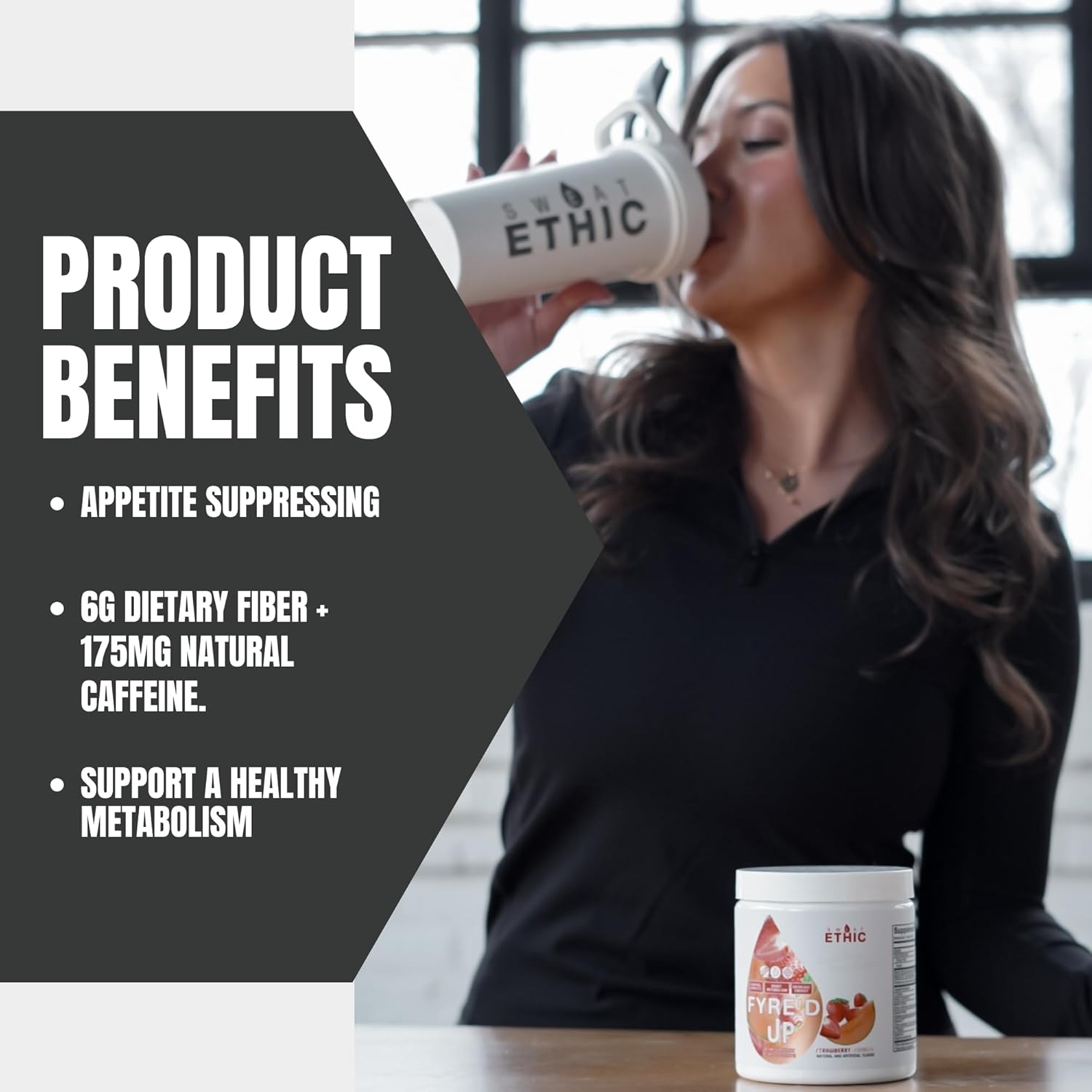Sweat Ethic FYRE’D UP Energizing Appetite Suppressant, 200 MG Natural Caffeine, Supports Active Lifestyle & Craving Control, Easy-Mix Powder for Pre Workout Energy, Tropical Sunshine Flavor, 30 Srvgs