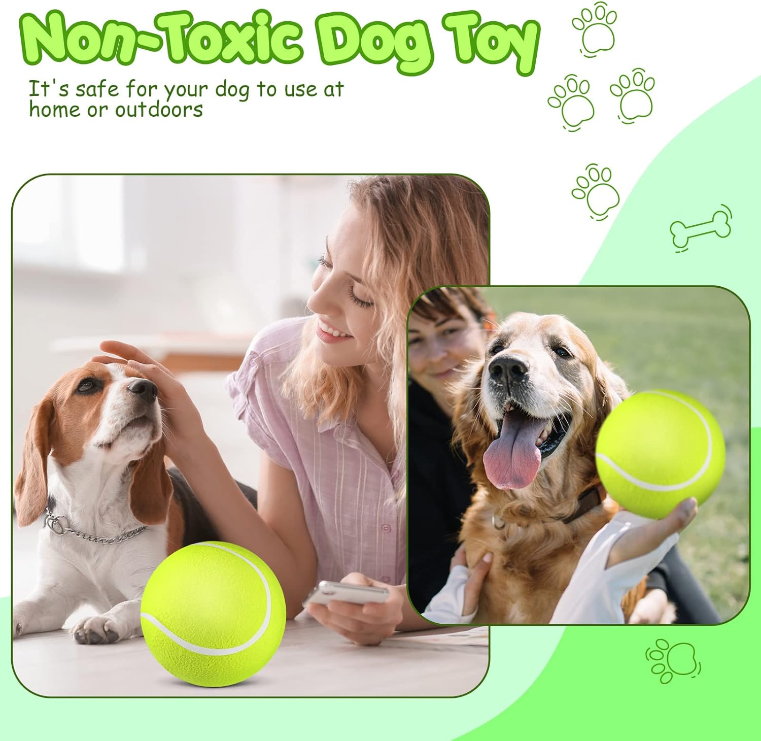 Hanaive 4 Pcs Big Tennis Ball for Dogs 8'' Inflatable Large Tennis Balls Dog Toy Balls Giant Puppy Ball Toys for Play Balls Fun Pet Supplies, Green, Shipped Deflated