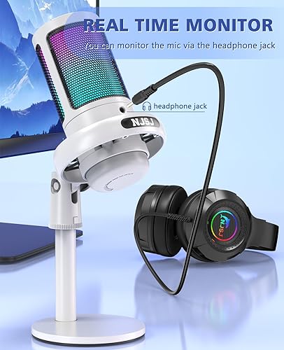 Miniatura 6 de NJSJ Micrófono USB para PC, micrófono de juegos para PS4PS5Macteléfono, micrófono de condensador con silencio táctil, iluminación RGB brillante,