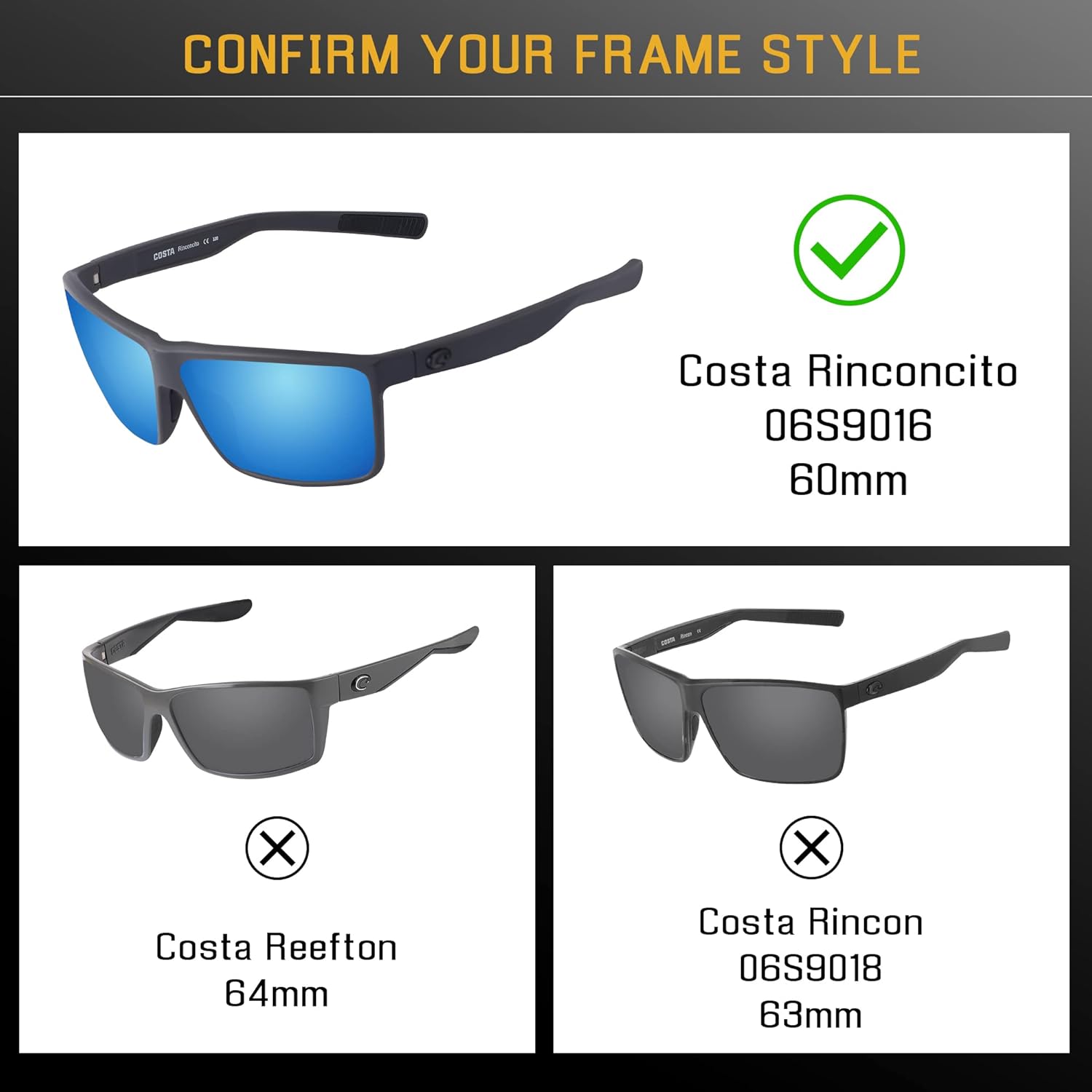 Bwake Replacement Lenses for Costa Del Mar Rinconcito Sunglasses 06S9016 POLARIZED