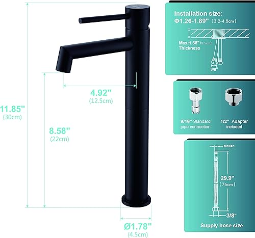 Miniatura 9 de DICOYA Grifo de lavabo alto de oro cepillado, grifo de lavabo alto de un solo orificio para fregadero sobre encimera, diseño moderno de baño de