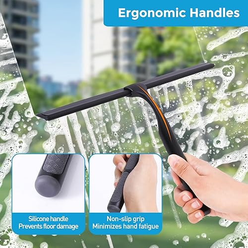 Miniatura 3 de Quntis - Escobilla de ducha para puertas de cristal, limpiaparabrisas de 10 pulgadas con mango antideslizante, cuchilla de repuesto y gancho para