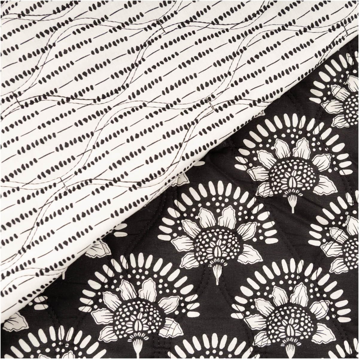 Quilting Fabric Sold by the Metre Cotton Voile Flowers White Black 135 cm