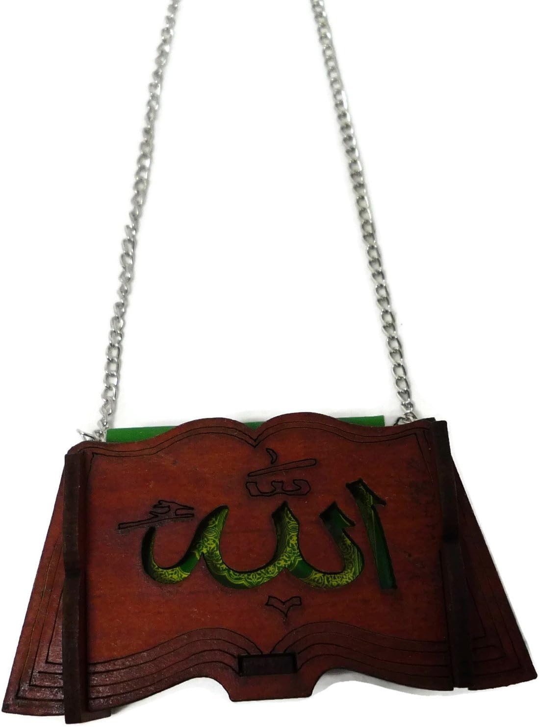 Muslim Car Hanging Decoration Islamic Mini Al-Quran w/Engraved Allah Arabic Word on Wooden Small Box Car Ornament