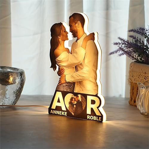 Miniatura 3 de Luz nocturna personalizada para parejas, retrato de pareja, luces LED, letra inicial, lámpara acrílica, corazón, pareja, nombre, marco de fotos,