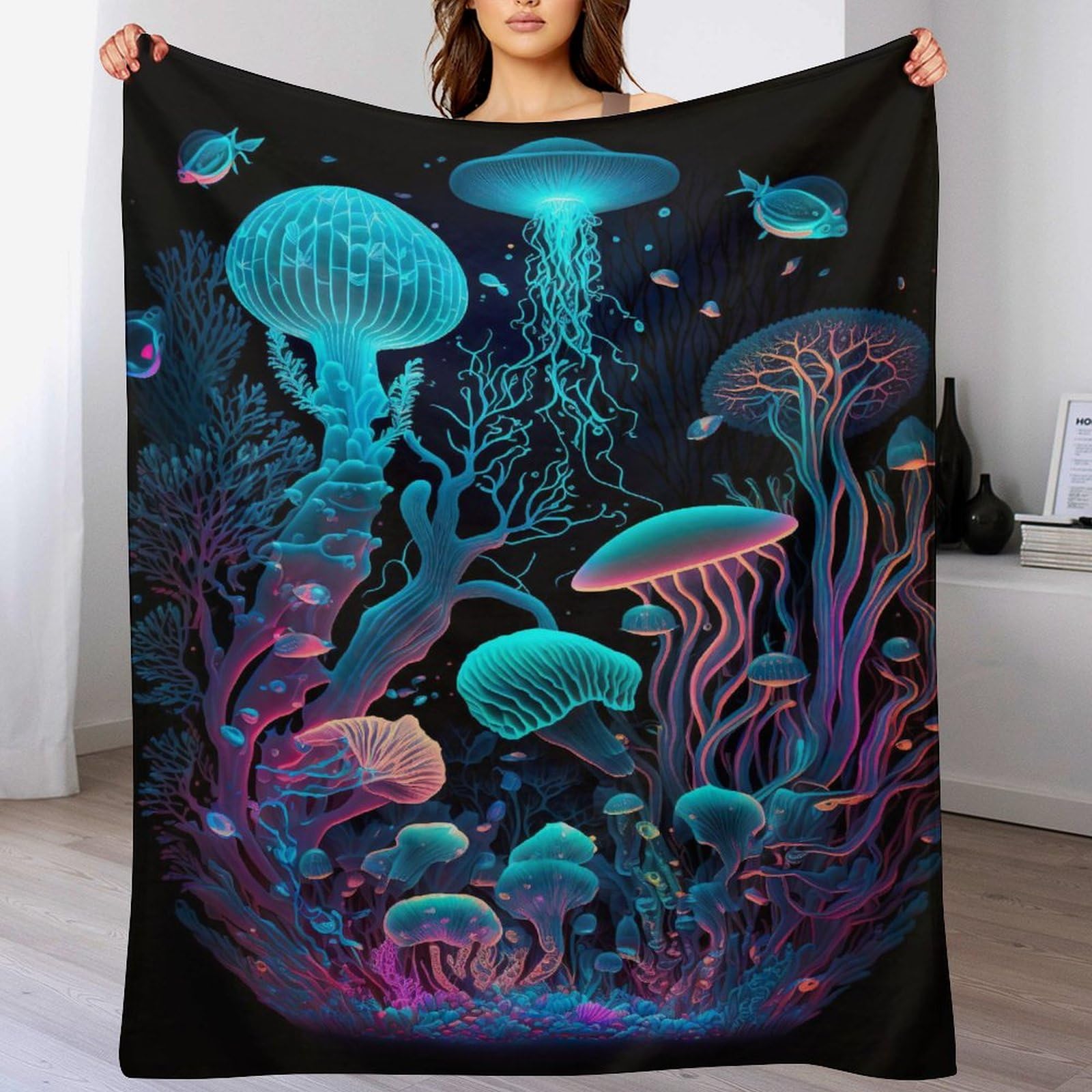 Couverture polaire flannel douce et couvre-lit chaud imprimé océan 100x130cm
