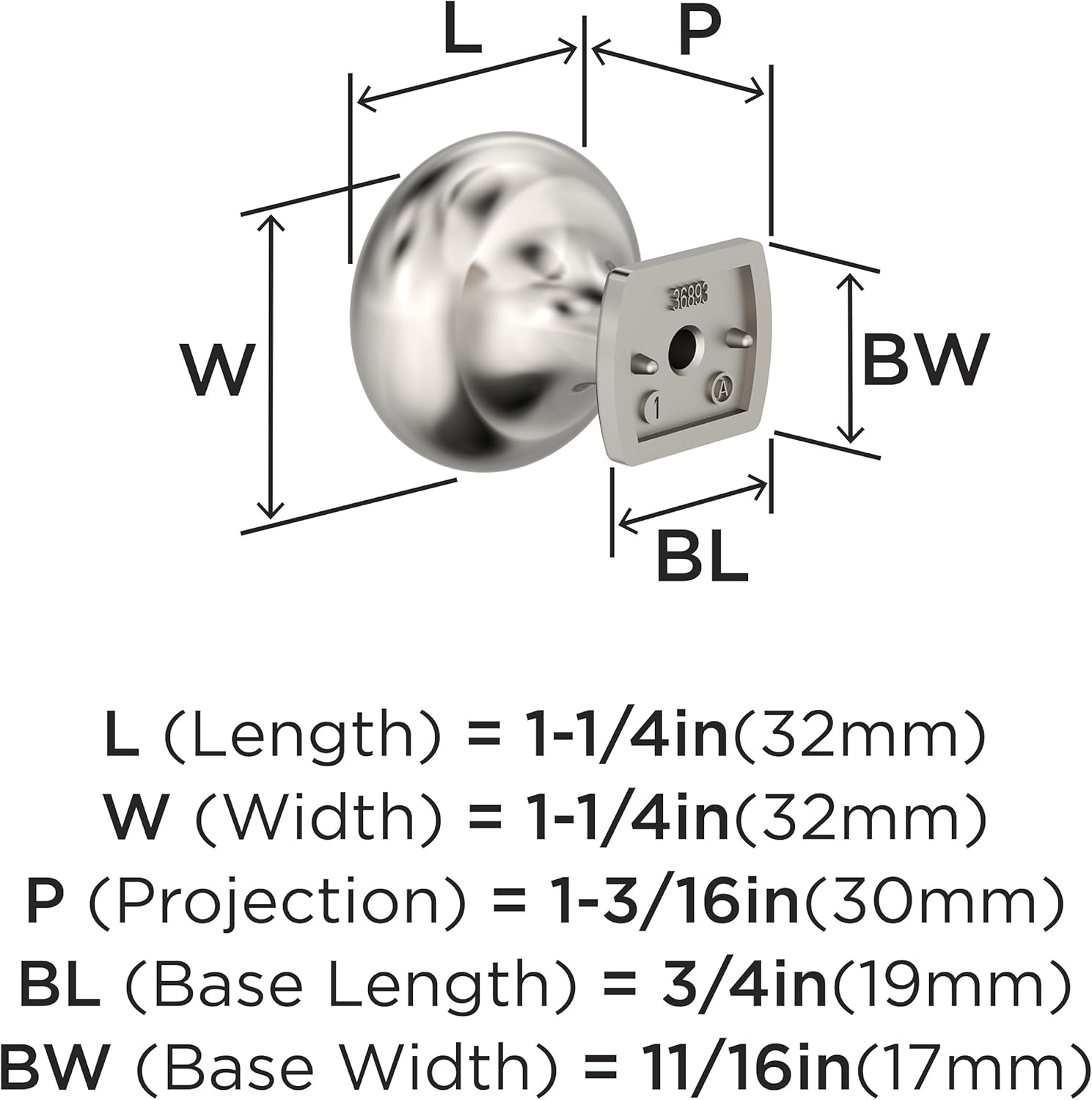 Amerock BP36893PN | Surpass 1-1/4 inch (32mm) Diameter Polished Nickel Cabinet Knob | Kitchen Cabinet Hardware | Furniture Hardware | Drawer Handle