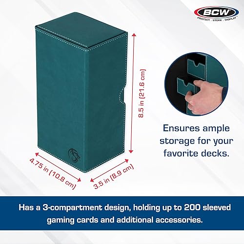 Miniatura 3 de BCW Deck Vault-LX 200 - Verde azulado  Caja de cartas premium con capacidad de 100 tarjetas, cierre magnético y bandeja de dados  Para Magic