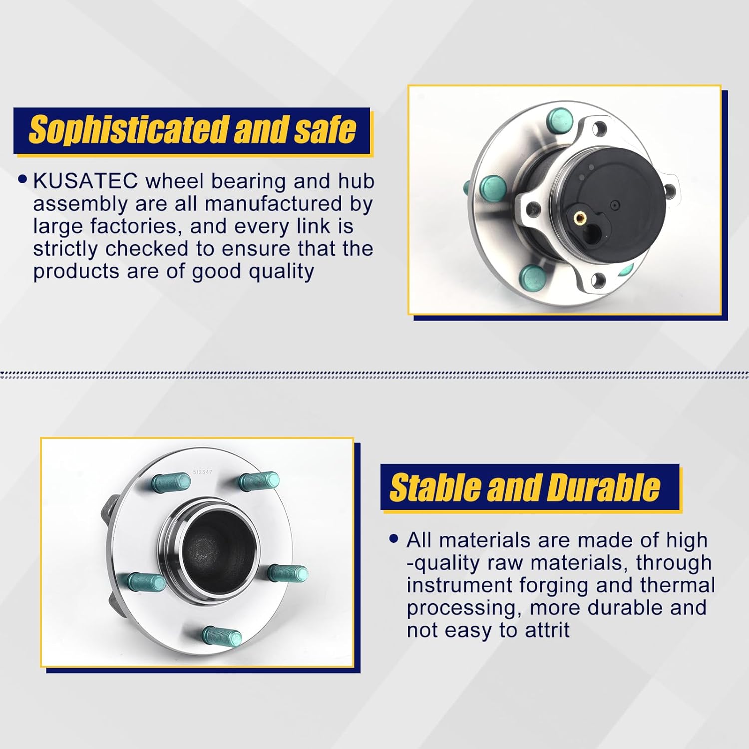 KUSATEC 512347 Rear Wheel Bearing Hub Assembly for 2004-2013 Mazda 3 2009-2013 Mazda 3 Sport 2006-2017 Mazda 5, 5 Lug w/ABS - Image 4