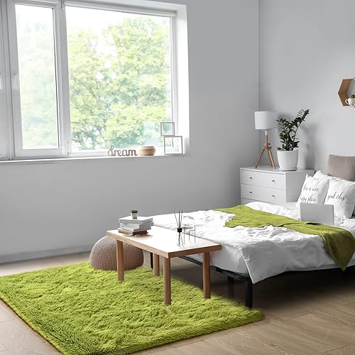 Miniatura 3 de Kelarea Alfombra lanuda súper suave y esponjosa, 3 x 5 pies, color verde hierba, moderna, para interiores, para sala de estar, dormitorio,