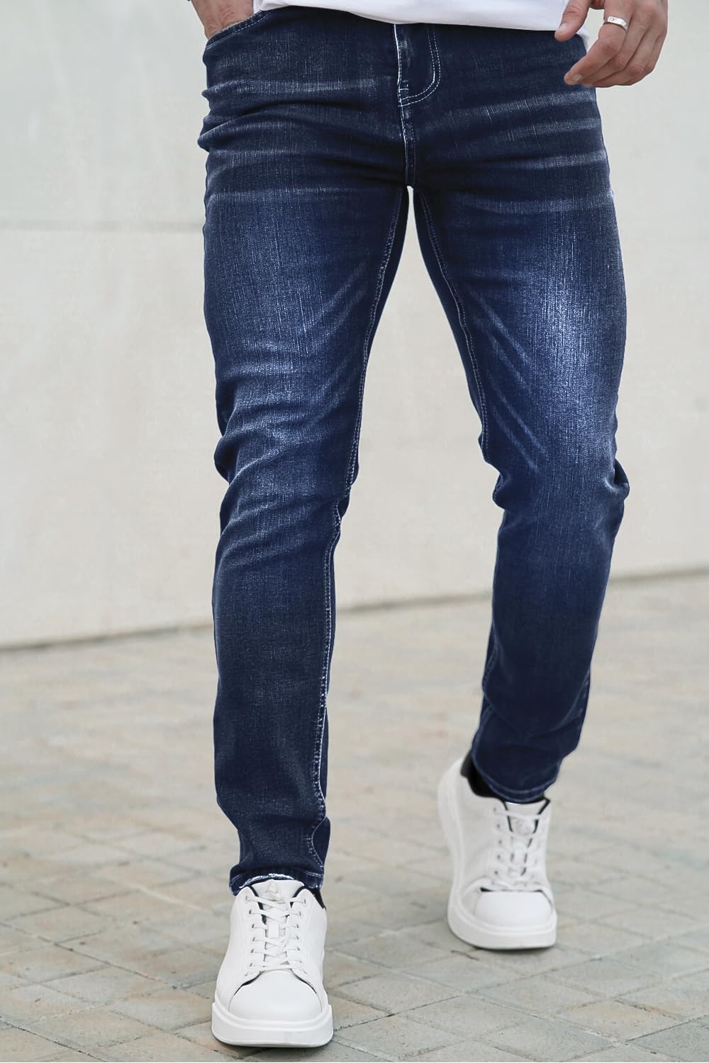 Mens Dark Blue Jeans Slim Fit Stretch Denim Pants for Men Skinny Athletic Fit 30 - Image 5