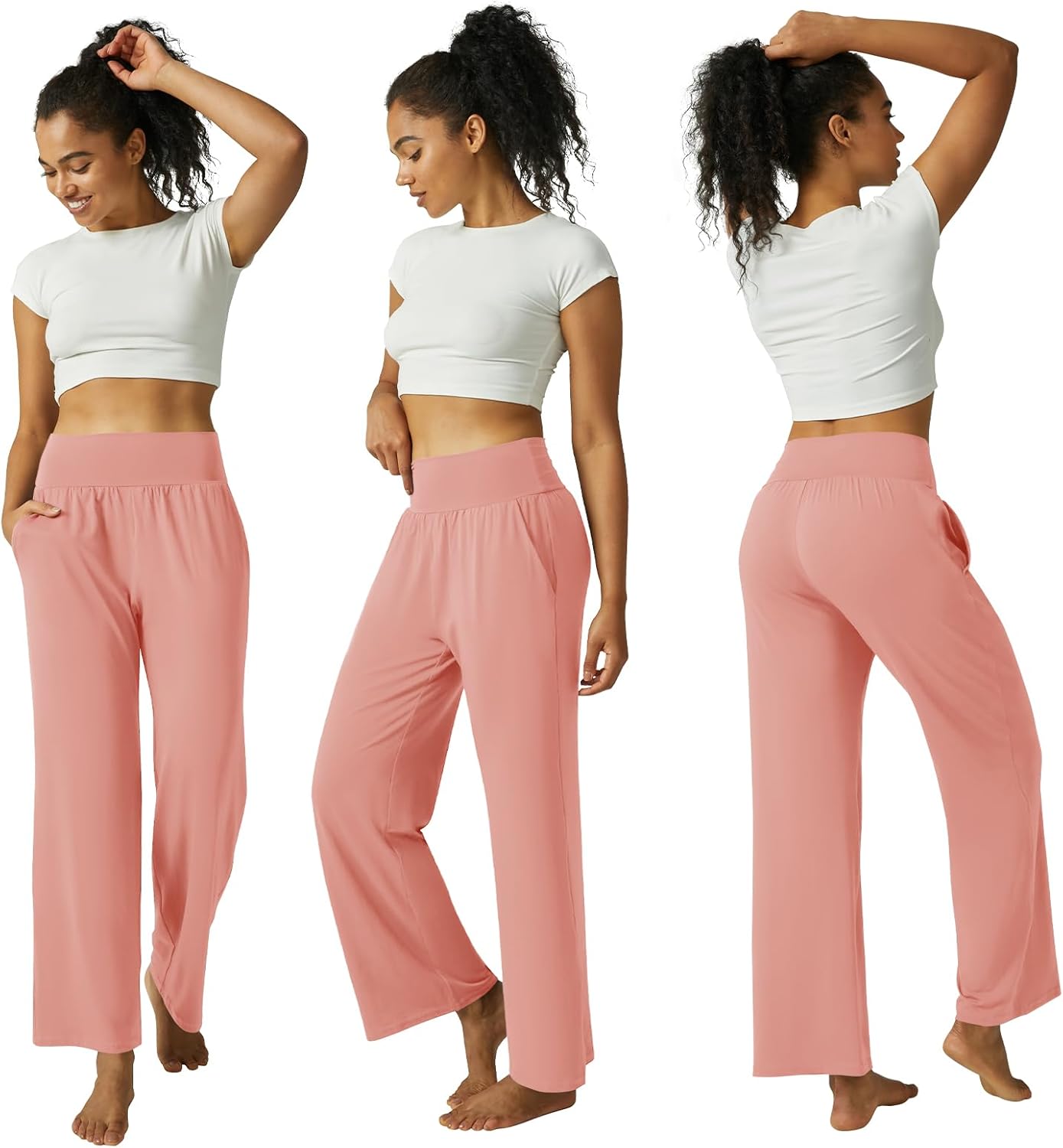 FireSwan Women's Wide Leg Sweatpants High Waisted Casual Yoga Pants with Pockets Flowy Comfy Loose Lounge Pants(Rose Red XXL) - Image 4