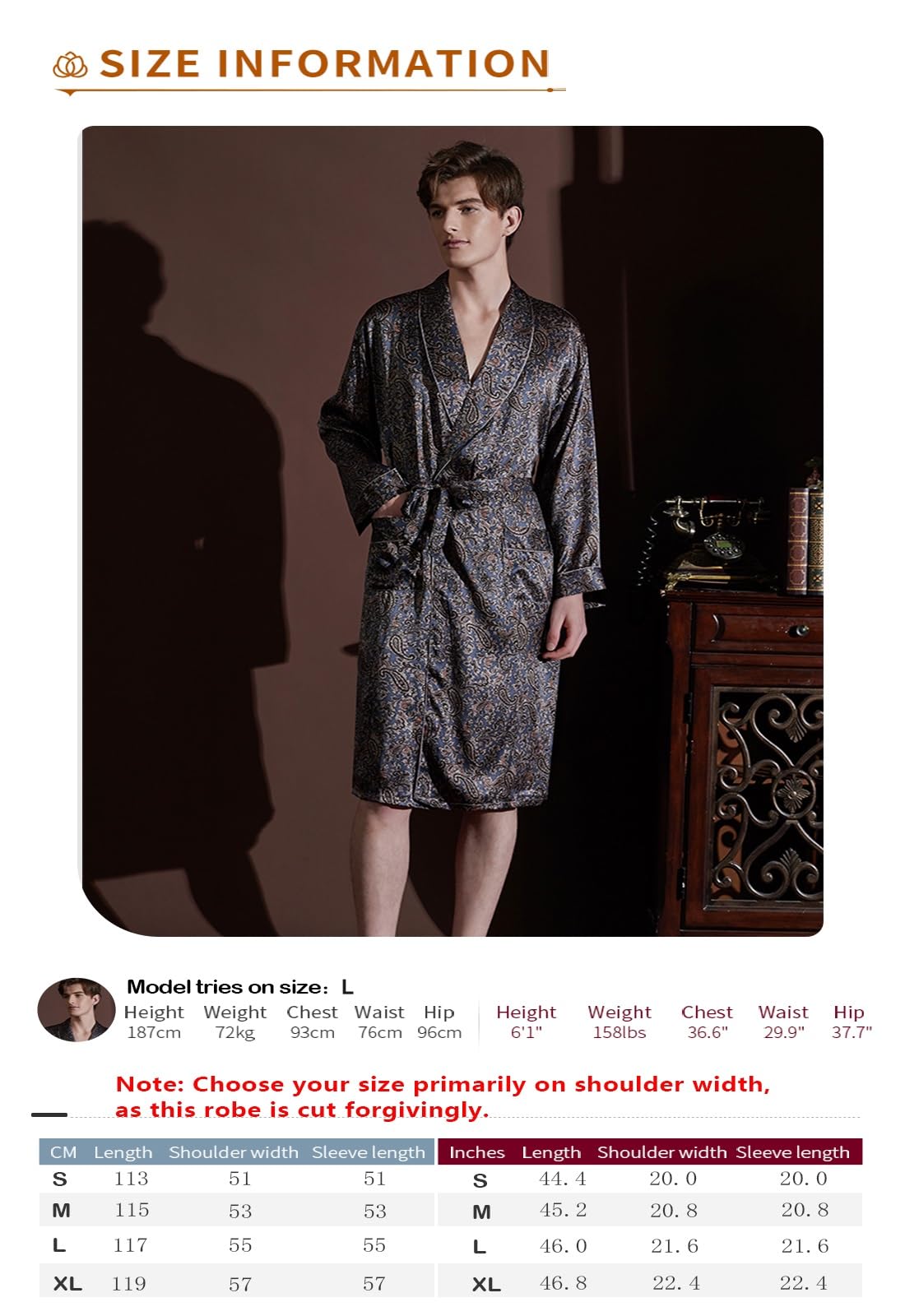 Męski szlafrok w 100% z jedwabiu morwowego kimono szlafrok kąpielowy z nadrukiem paisley, ciężki jedwab 19 Momme szlafrok