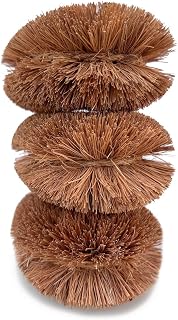 Tawashi Vegetable Brushes, Japanese Design, Ideal for Fruits, Veggies and Household use with Wire Hanging Loop,Natural Coconut Fiber Brush 3 Pack