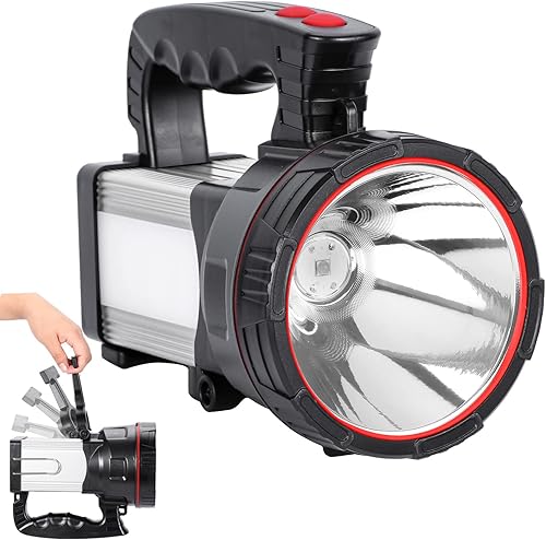 Miniatura 9 de Superbright - Proyector de mano LED táctico impermeable, linterna recargable de alta potencia con luz lateral, cargador de alimentación USB (luz