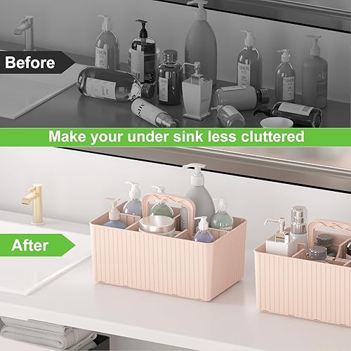 Miniatura 5 de DAYHOPE Organizador de ducha de plástico, cesta de baño con asa, organizador de ducha pequeño portátil para baño, ducha, maquillaje, limpieza,