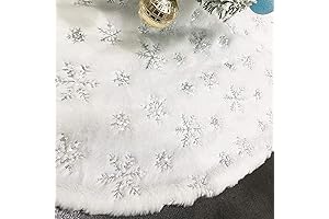 Christmas Tree Skirt Xmas White Faux Fur Silver Sequin Snowflakes