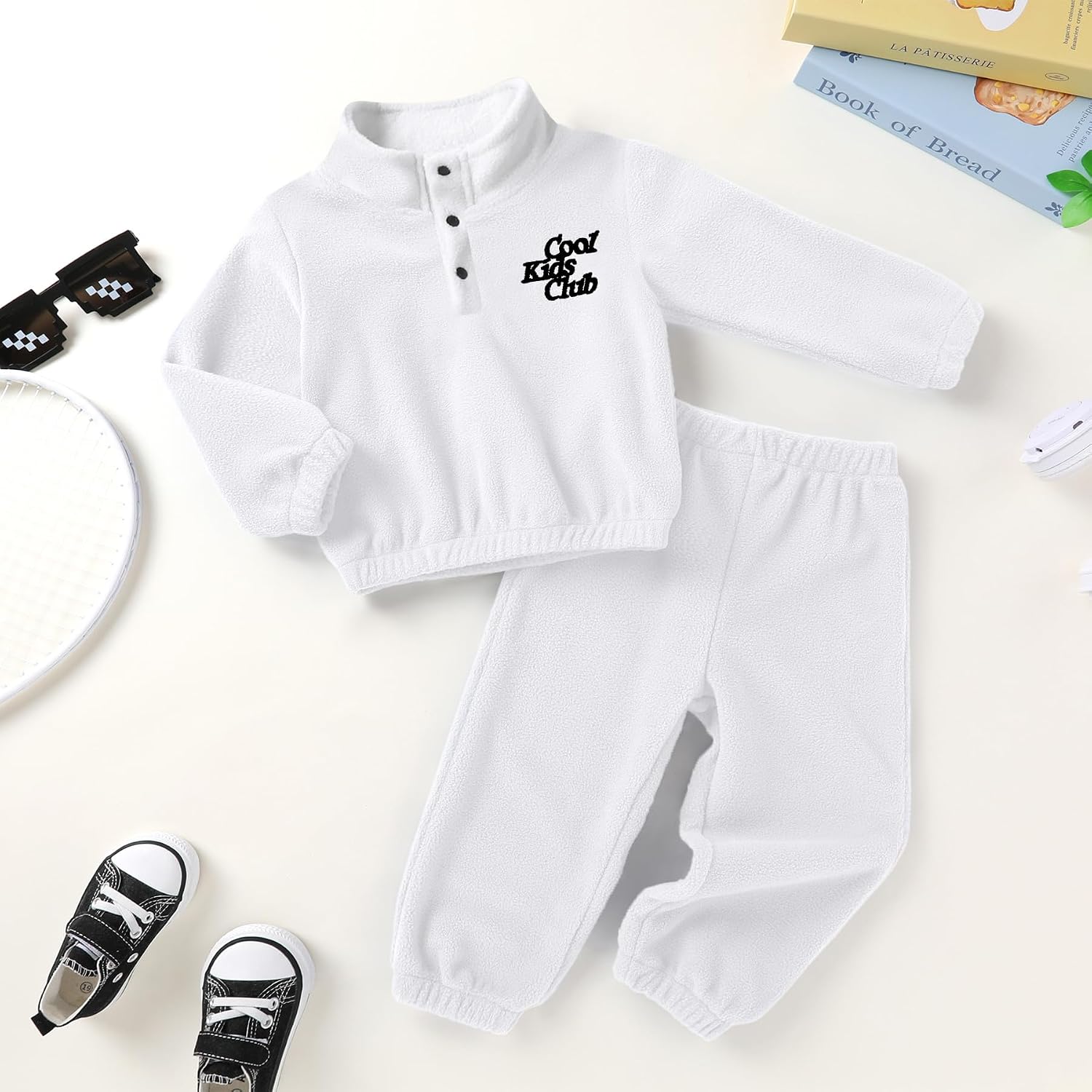 YOUNGER TREE Toddler Boy Girl Clothes Fleece Fall Winter Outfit Baby Long Sleeve Button Sweatshirt and Pants Sweatsuits Set