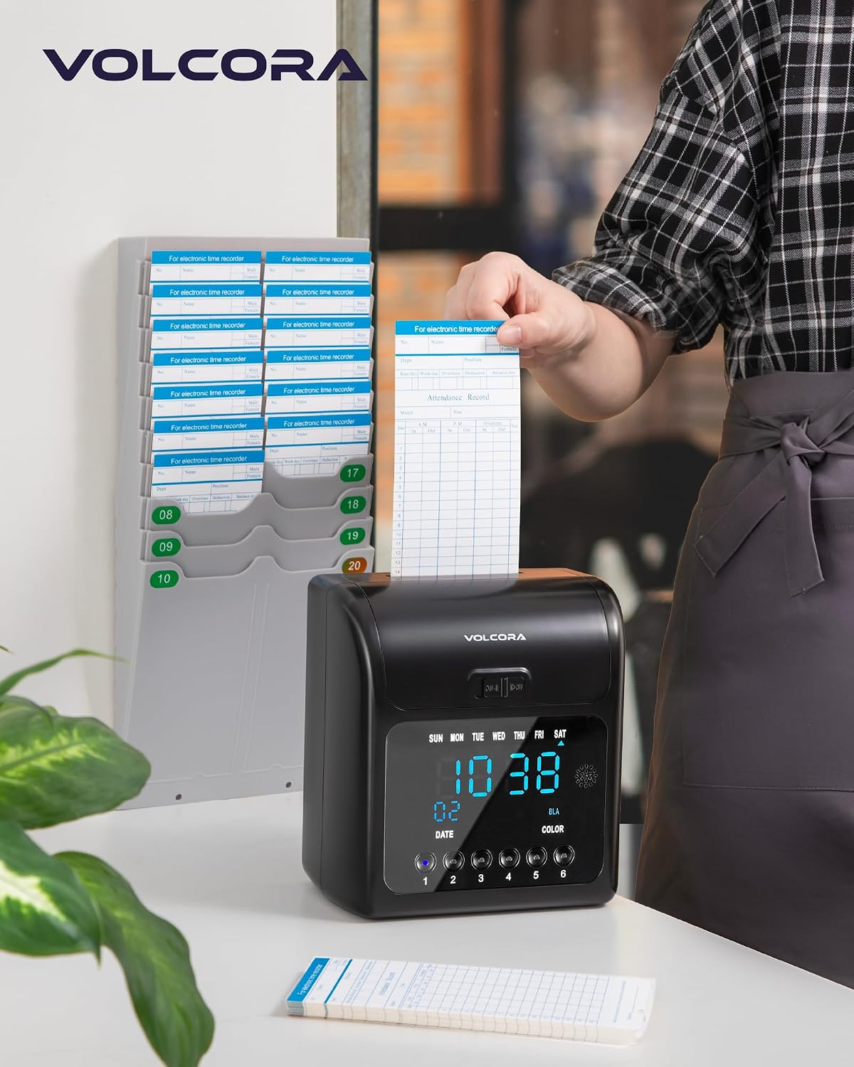 Volcora Expandable Time Card Rack 20 Pockets, Time Card Holder Wall Mount with 20 Number Stickers and 2 Screws, for Attendance Recorder image 5