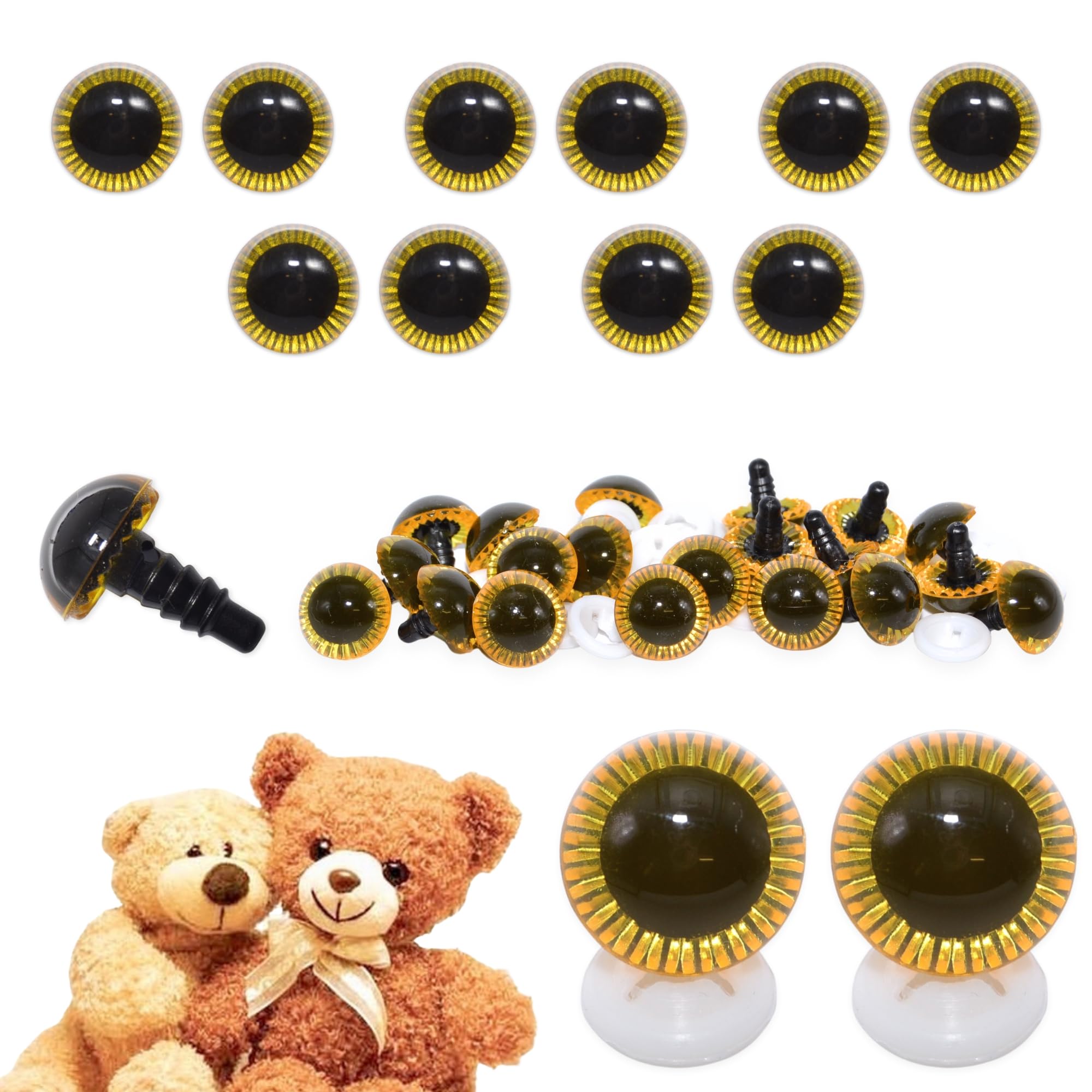 celloexpress 19mm Yellow Owl Eyes with Plastic Backs - Safety Eyes for Soft Toy Teddy Bear Animal Making (Pack of 5 Pairs)