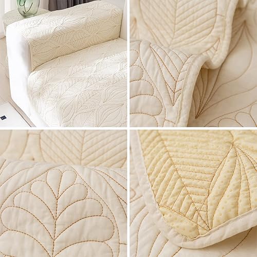 Miniatura 22 de Funda de Sofá Estilo Granja Color Sólido Neutro Funda de Sofá de Algodón Suave Acolchado Fundas para Sofá Seccional Antideslizante Lavable Forro de