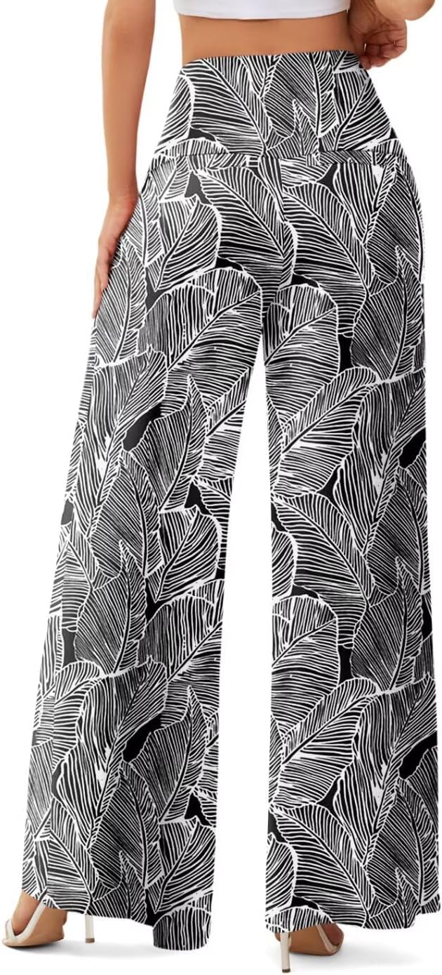 JZC Women's Palazzo Lounge Pants Stretchy Wide Leg Casual Pants Comfy High Waist Flowy Pants S-3XL - Image 3