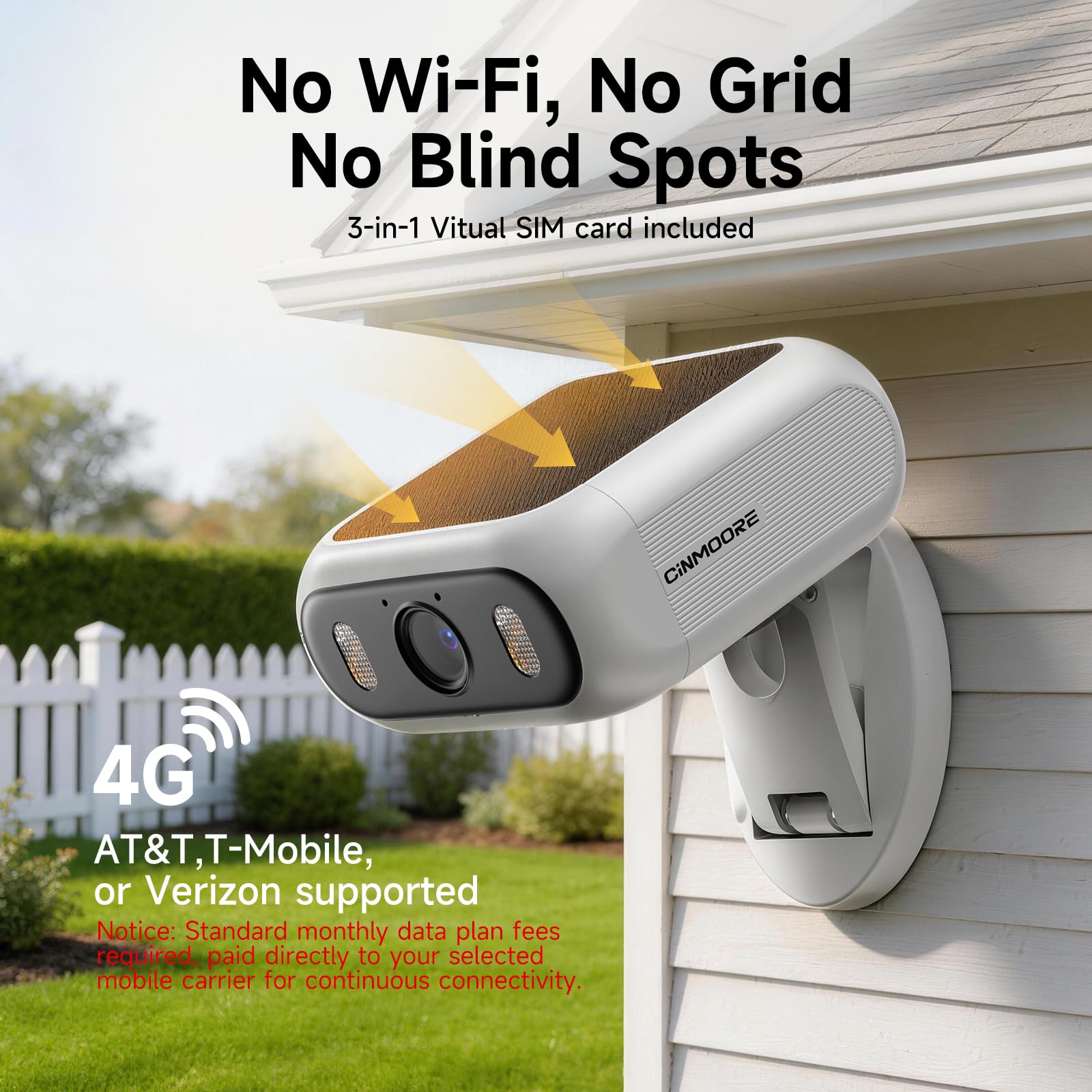 Telecamera di sicurezza solare 1080P, telecamera di sicurezza cellulare 4G LTE wireless per esterni, con scheda SIM, senza WiFi, supporto pieghevole magnetico, rilevamento del movimento AI