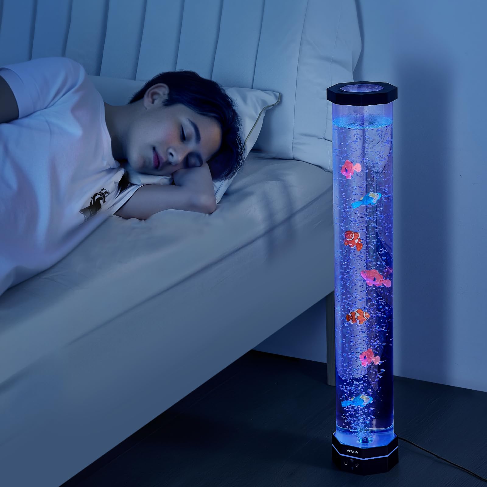 VEVOR Lavalampe mit 6 schwimmenden Fischen, 80 cm, Blasenlichtlampe, 16 Farbwechsel-Lichteffekte, Fernbedienung, Stimmungslicht, Aquarium Nachtlicht für Schlafzimmer, Wohnzimmer, Heimdekoration