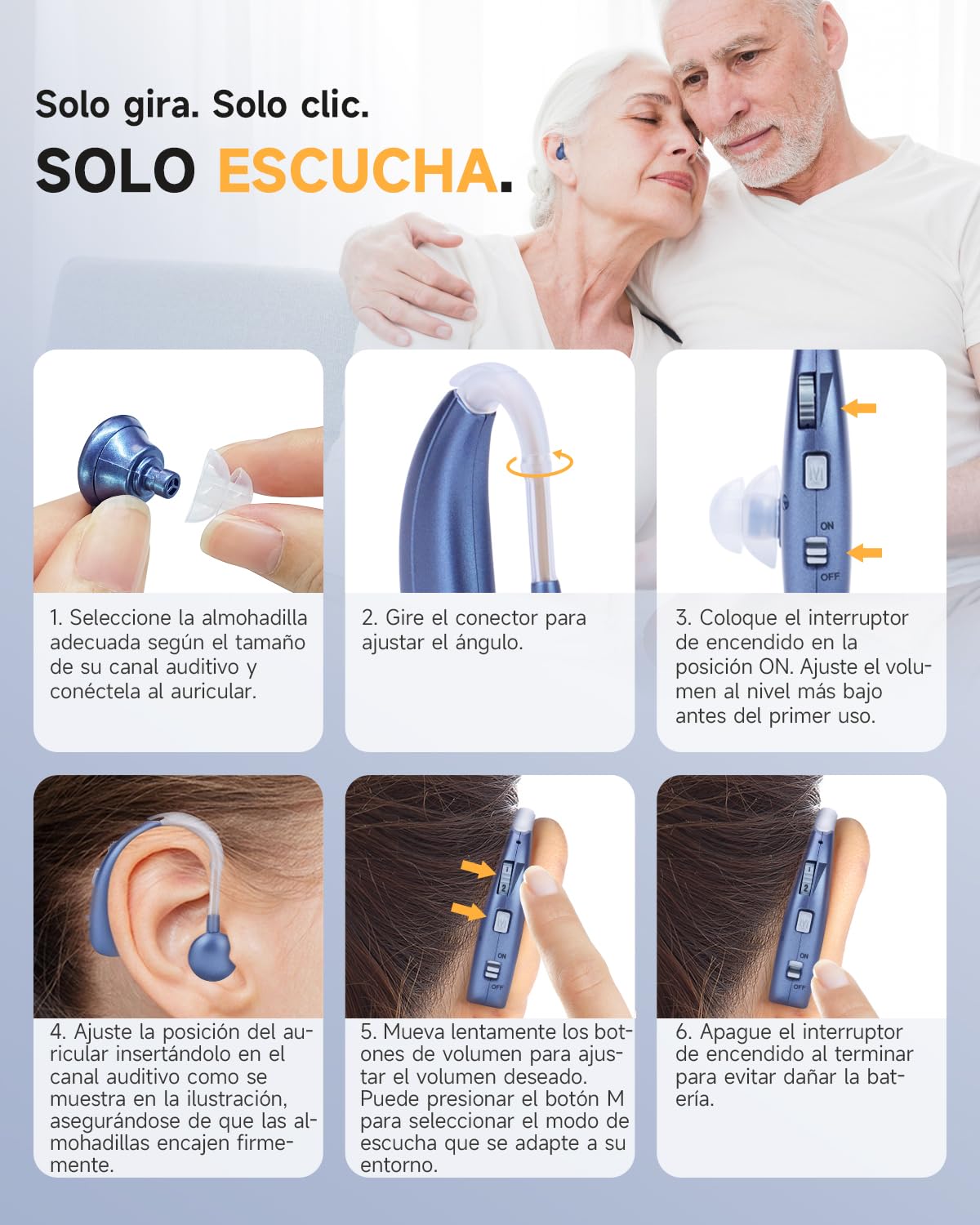 Britzgo dispositivo recargable con modo dual, 40 horas de audición clara, suaves ganchos de TPE (1, Azul)