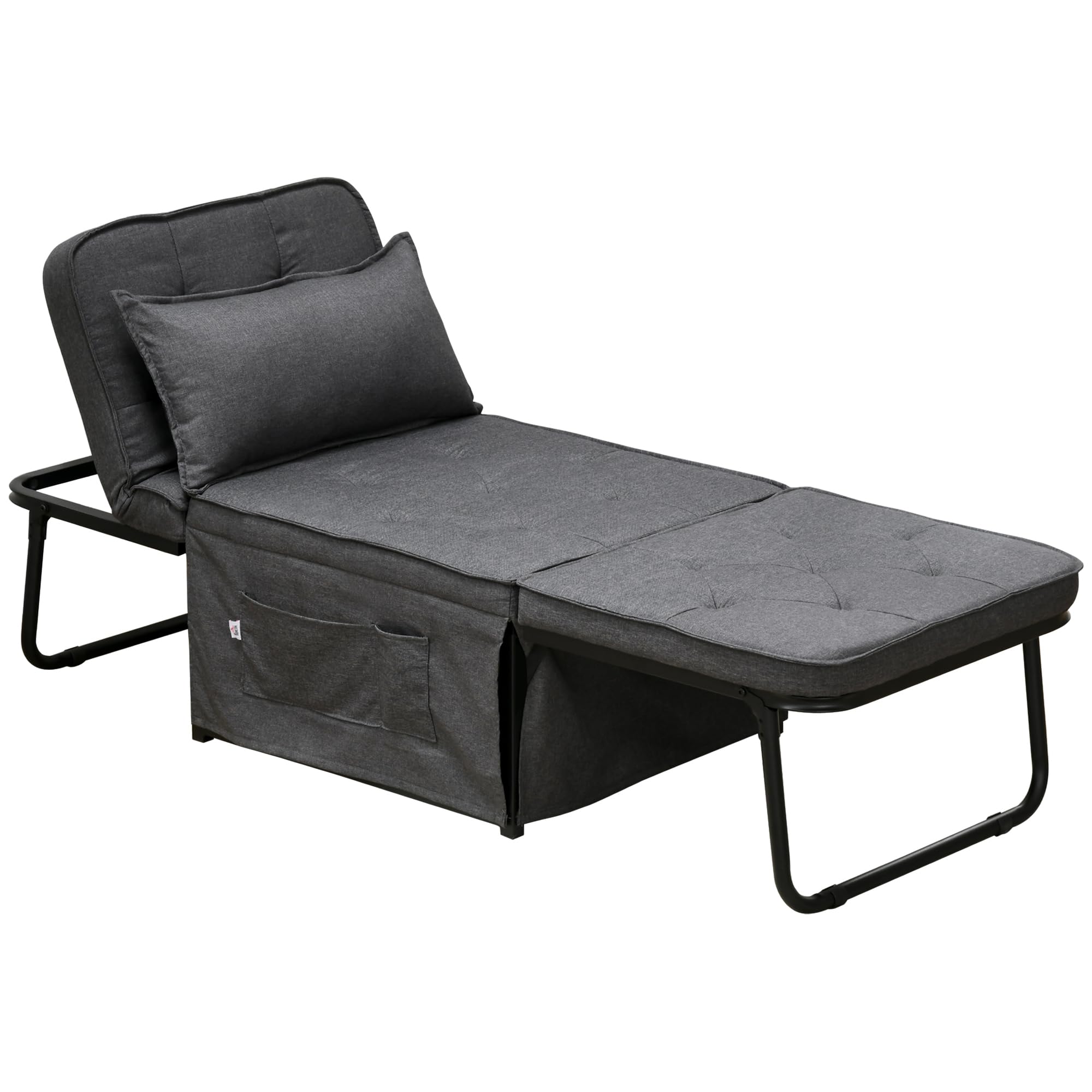 HOMCOM Folding Chair Bed 4-in-1 Convertible Sleeper Chair Charcoal Grey