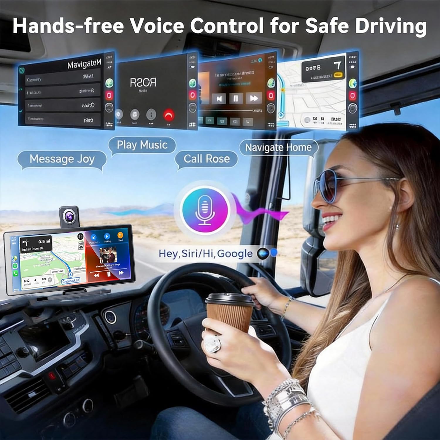 10.26" Wireless Apple CarPlay & Android Auto Screen for Car with 4K Dash Cam,Ultra-Light Touchscreen, IP68 1080P Backup Camera, GPS Navigation, Voice Control, Mirror Link, Plug & Play(No Card)