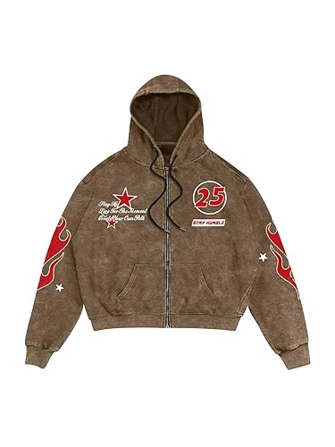 Verdusa Men's Washed Graphic Hoodies Grunge Vintage Lightweight Hip Hop