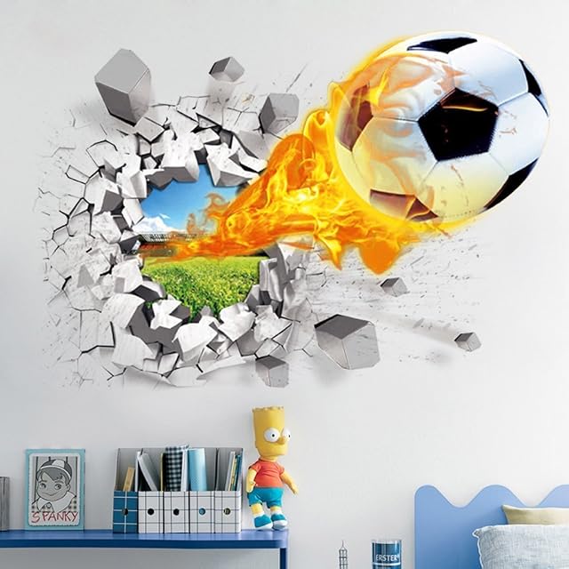 3D Football Wall Stickers Living Room Bedroom Decal Cartoon Boys Teens Kids Children Room Wall Art Murals Wallpaper Poster