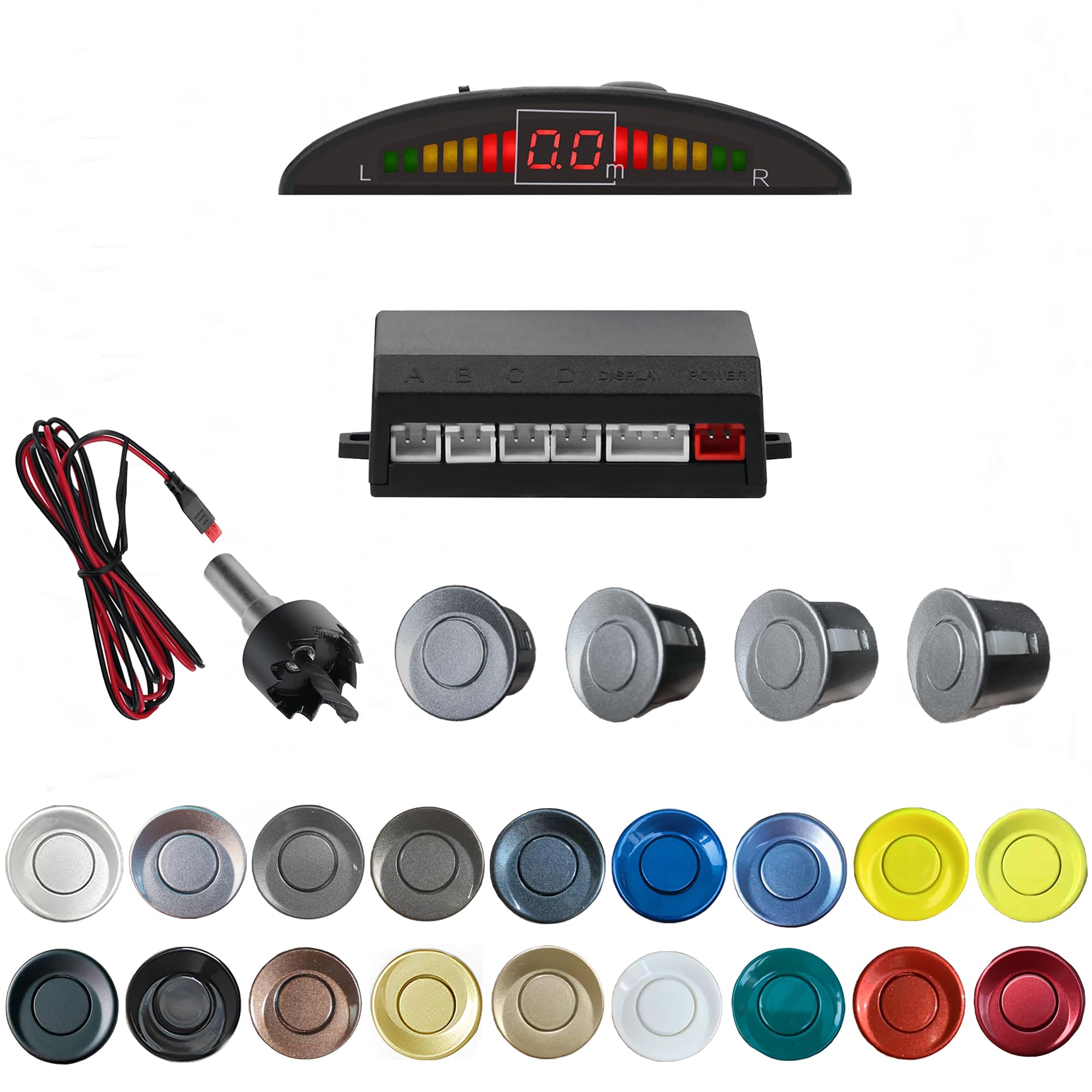 Parking Sensor Kit Backup Sensor Kit Reverse Sensor for Car 18 Color Options for Probes Adjustable Alarm Volume Professional Sensore de Reversa para Carro Safe Driving Assistant(LightGrey)