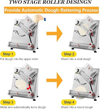 Commercial Pizza Dough Roller Sheeter, Max 11, Automatic 370W Electric Pizza Dough Roller, Stainless Steel, Suitable for Noodle, Pizza Bread and Pasta Maker Equipment