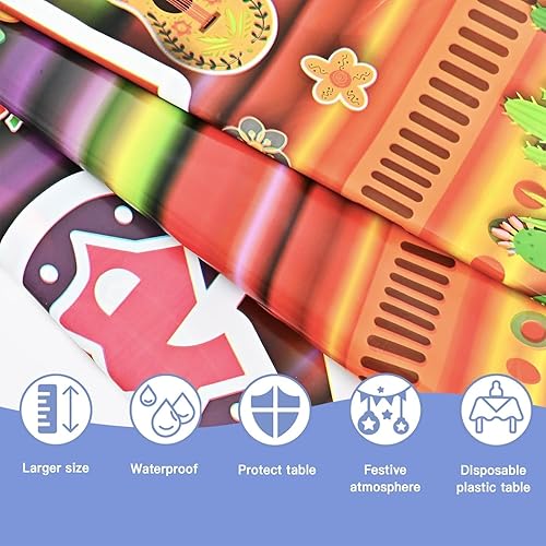 Miniatura 6 de Mantel de fiesta mexicana para fiesta, 54 x 108 pulgadas, mantel de plástico desechable a rayas del Cinco de Mayo, fiesta de taco, noche de