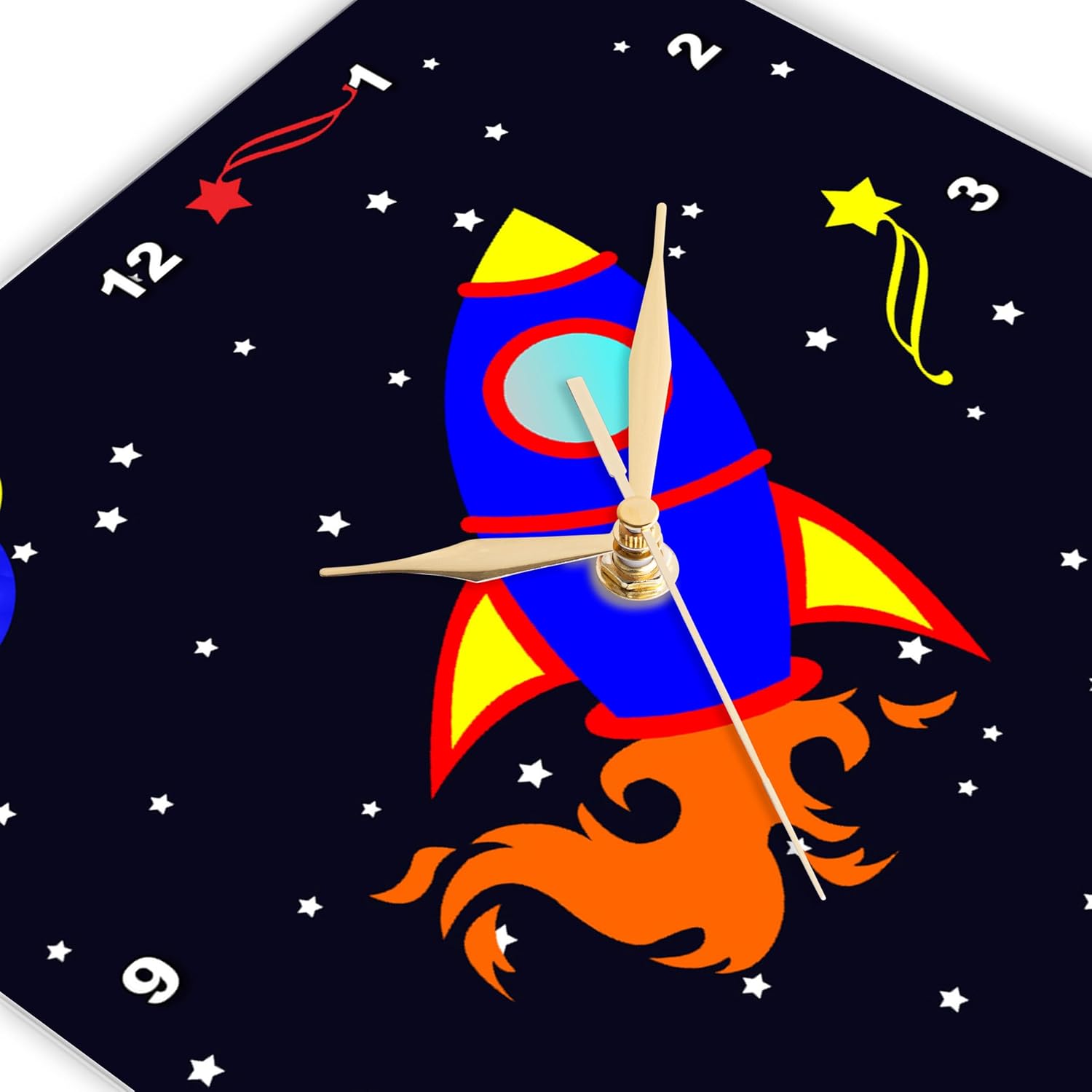 3dRose Wall Clock Silent - 15 inch - Cute Blue Boy Cute Rocket Ship in Space - Designs Outer Space