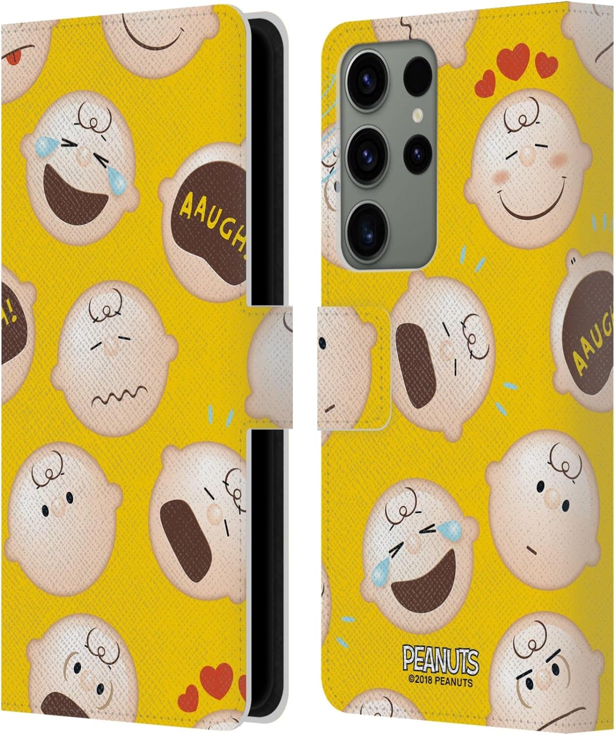 Head Case Designs Officially Licensed Peanuts Charlie Brown Character Patterns Leather Wallet Case Compatible with Samsung Galaxy S23 Ultra 5G